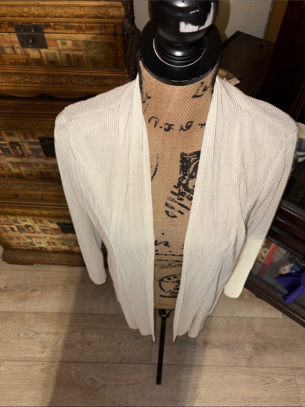 Cyrus Light Cream Open-Front Ribbed Cardigan - Picture 2 of 8
